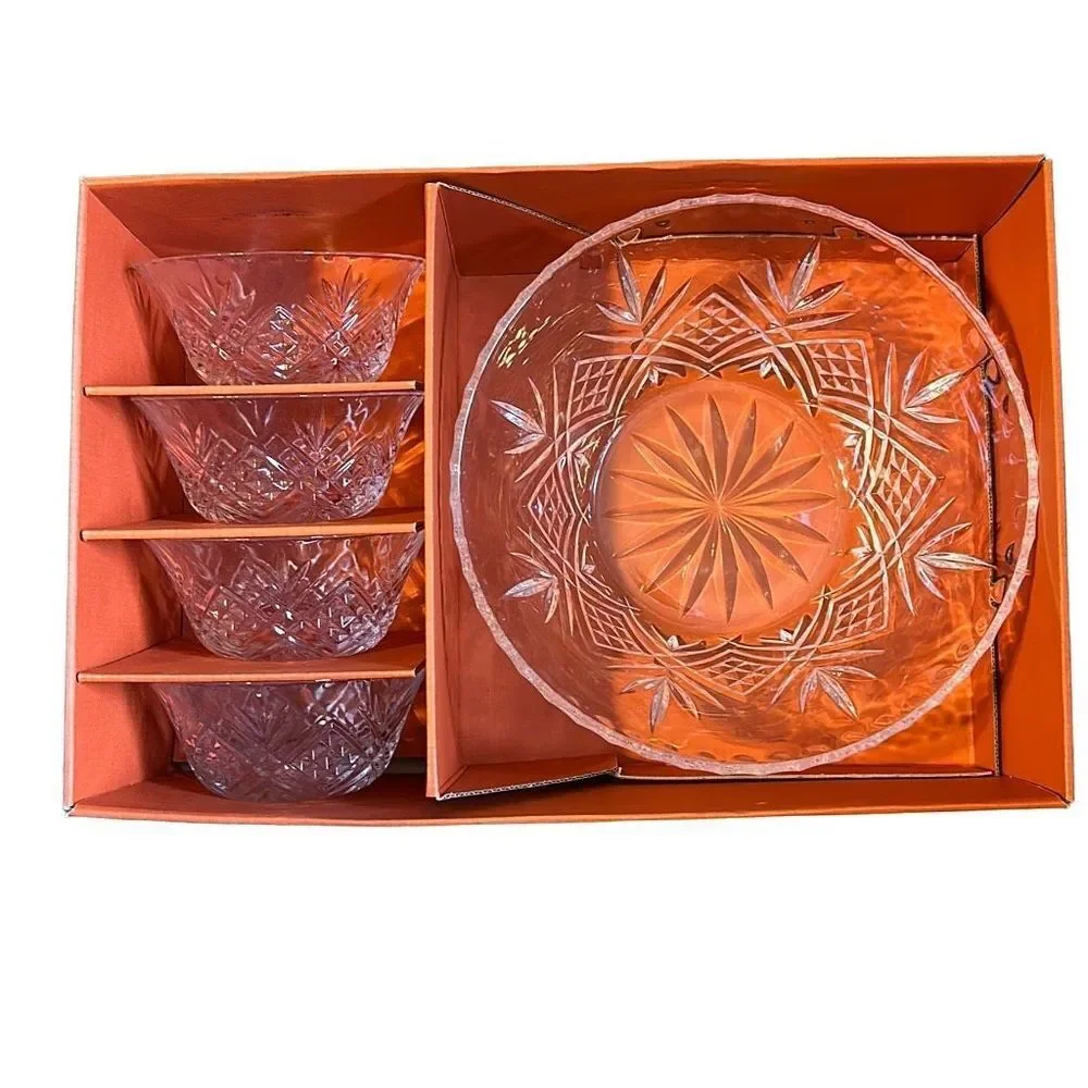 Cristal d’Arques France 24% Lead Crystal Fruit Bowl & 4 Small Bowls Set NIB‎